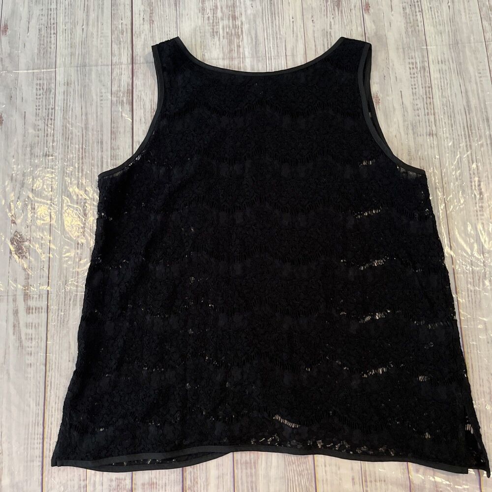 Kenneth Cole Black Ribbon Lace women's sleeveless Evening Tank Blouse Size Large